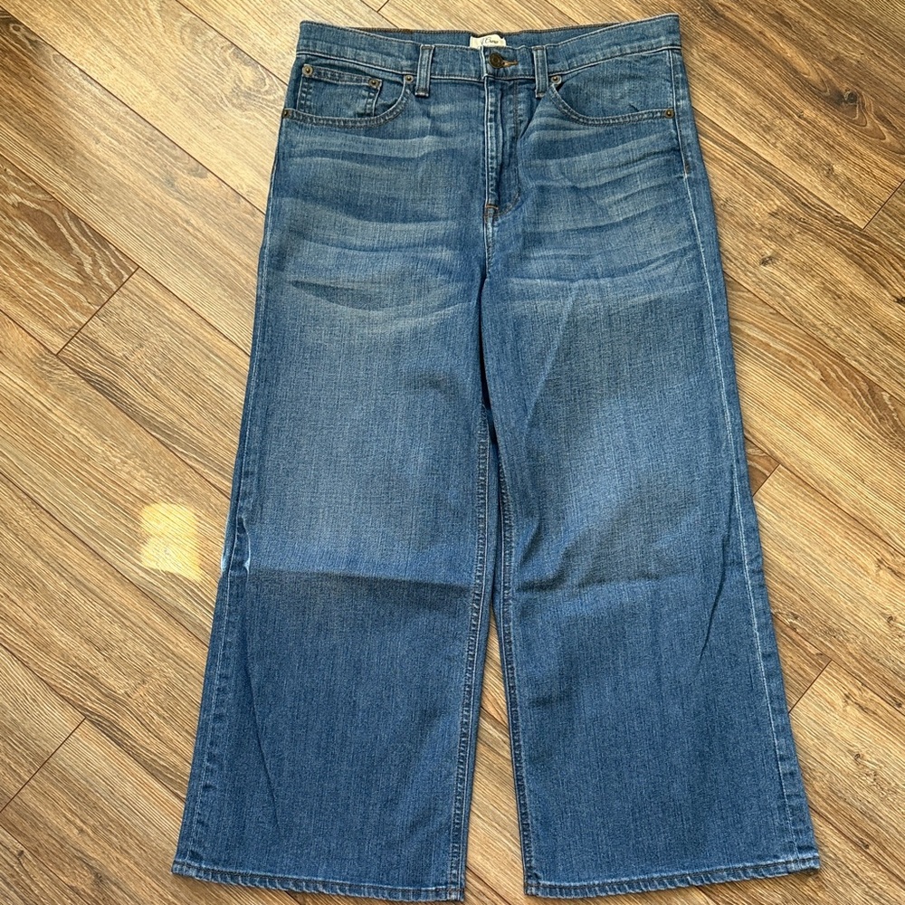 J. Crew Wide-Leg Jeans in Medium Blue Denim